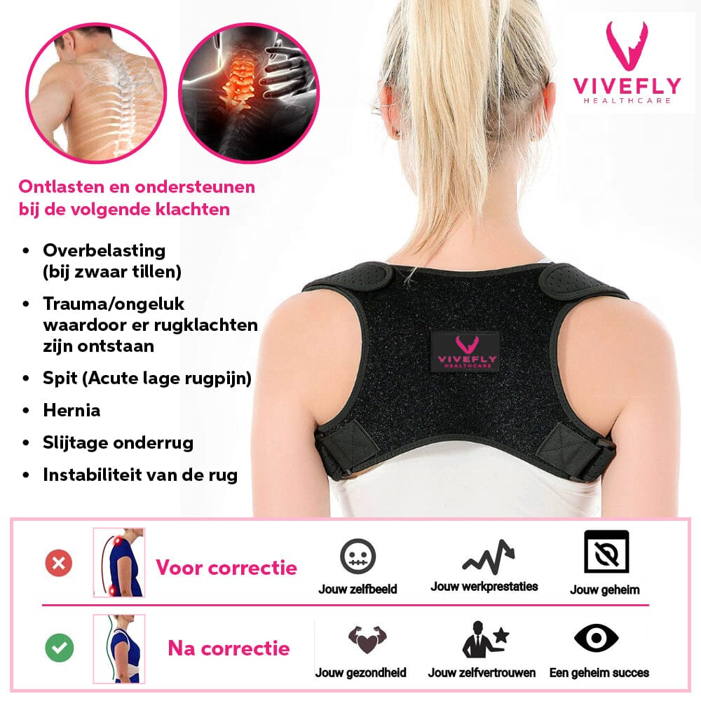 Posture Corrector - Zwart - Nek schouder Pijn - Rug Brace - Vivefly Healthcare - Vivefly Healthcare